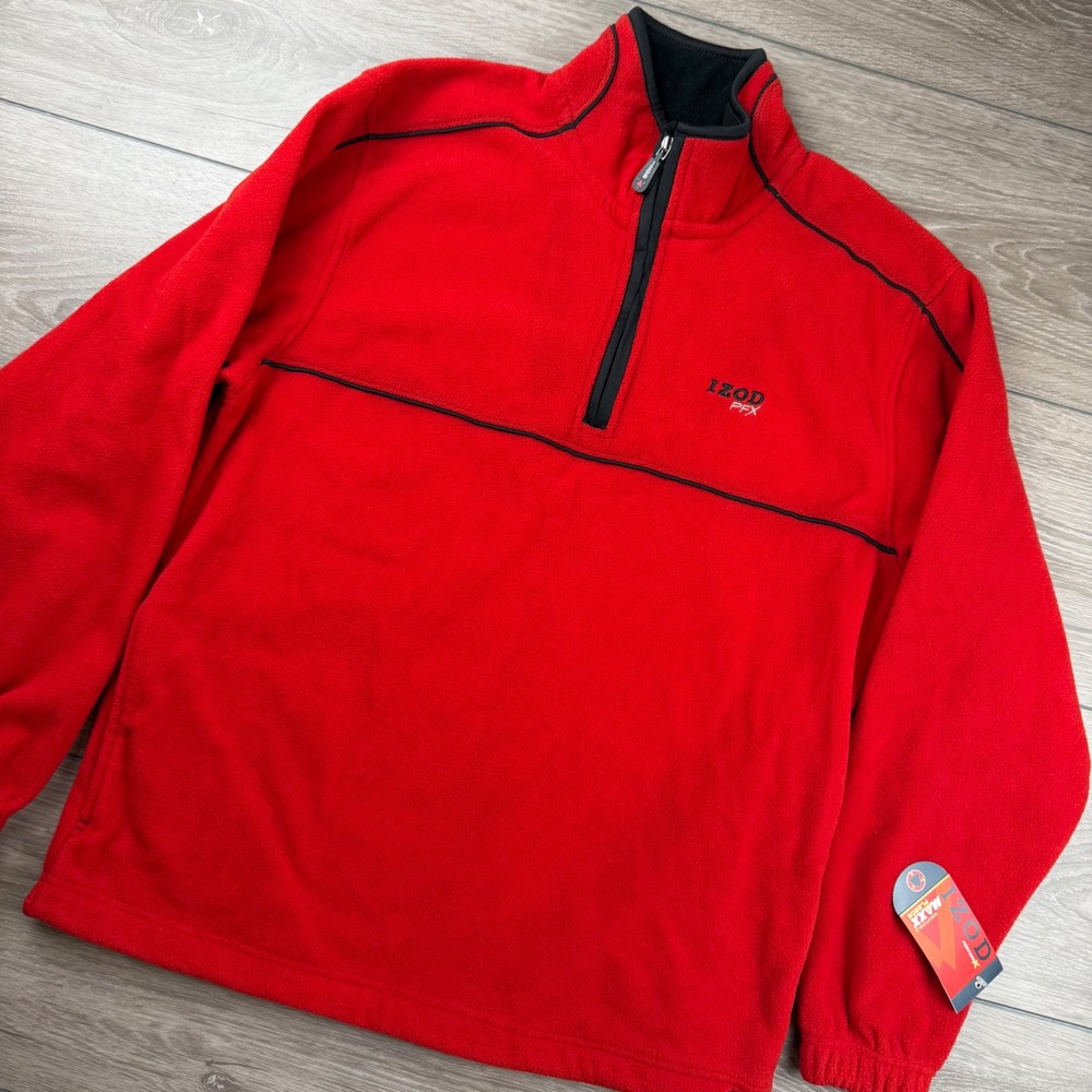 IZOD Mens Quarter Zip Fleece Pullover PerformX Maxx Fleece Red Medium